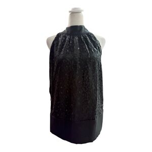 Ann Taylor Petite M Black Leopard Halter Top Tie Neck Blouse